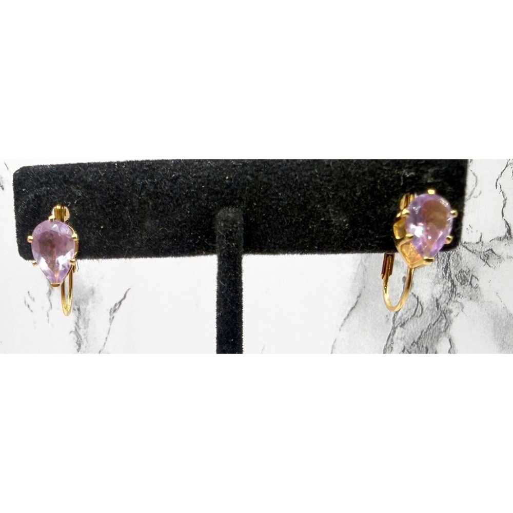 Amethyst Clip On Earrings Gold Tone Vintage Oval Purple Stone VIDEO - Picture 4 of 5